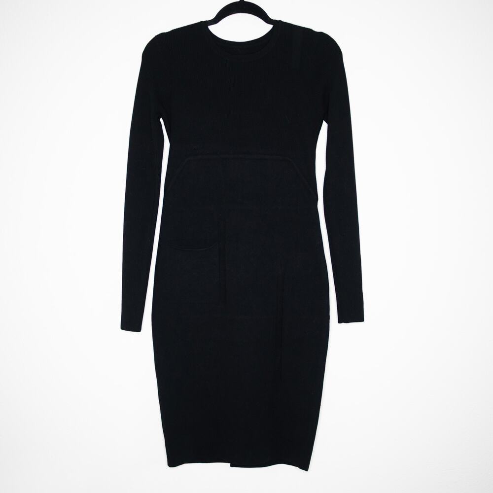 RICK OWENS Black Scarpa Pocket Faux Wrap Skirt Knit Midi Pencil Dress SZ 6 US - Picture 3 of 11
